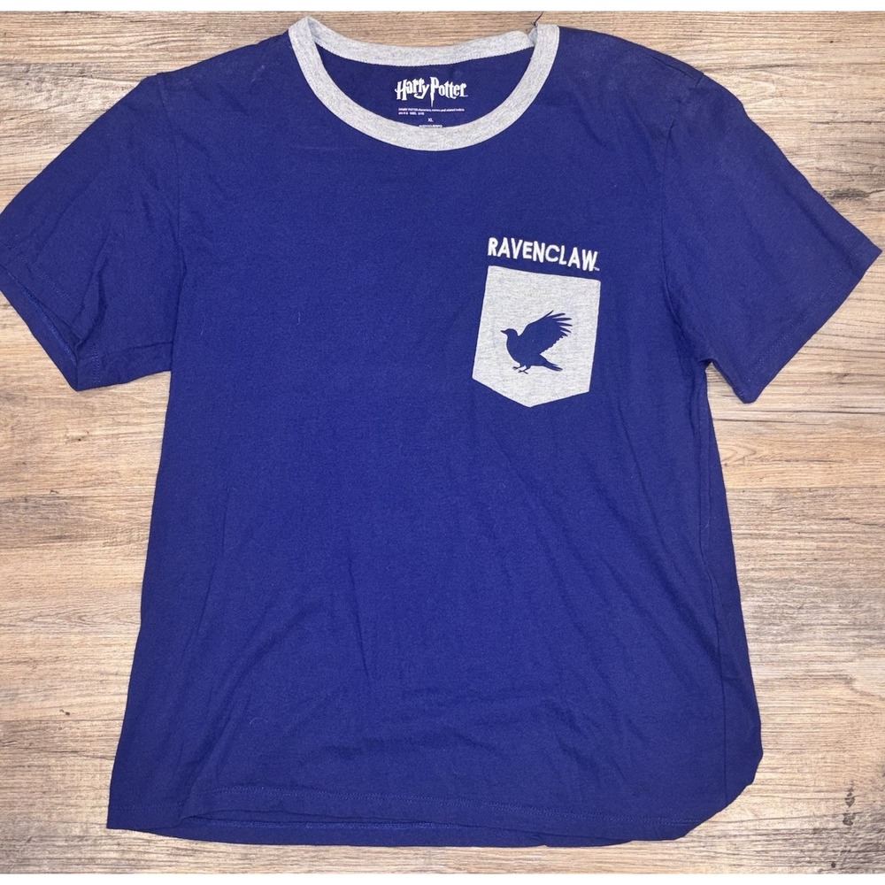 Harry Potter Ravenclaw Women's XL Blue Ringer Pocket Graphic T-Shirt Official